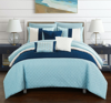 Chic Home Design Arza 8 Piece Comforter Set Color Block Quilted Embroidered Design Bed In A Bag Bedd In Blue