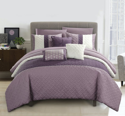 Chic Home Design Arza 8 Piece Comforter Set Color Block Quilted Embroidered Design Bed In A Bag Bedd In Purple