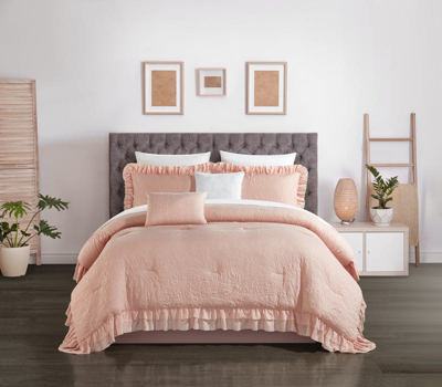Chic Home Design Kaci 7 Piece Comforter Set Washed Crinkle Ruffled Flange Border Design Bed In A Bag In Pink