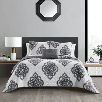 Chic Home Design Bene 4 Piece Cotton Jacquard Quilt Set Medallion Embroidered Bedding In Gray