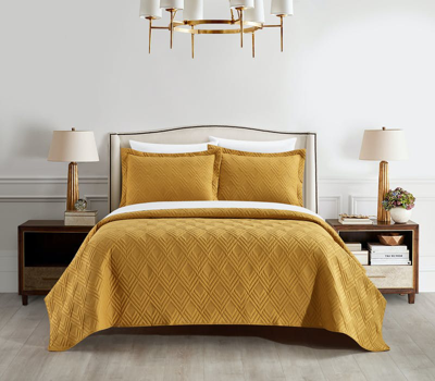 Chic Home Design Erling 3 Piece Quilt Set Contemporary Geometric Diamond Pattern Bedding In Gold