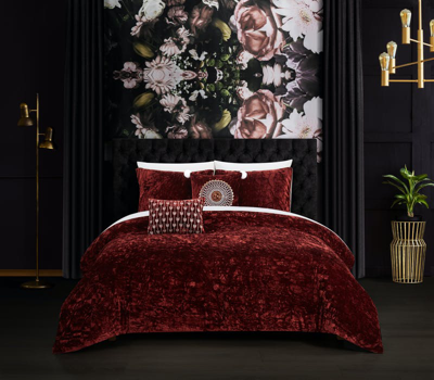 Chic Home Design Alianna 5 Piece Comforter Set Crinkle Crushed Velvet Bedding In Red