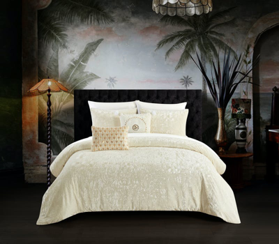 Chic Home Design Alianna 5 Piece Comforter Set Crinkle Crushed Velvet Bedding In Brown