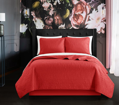 Chic Home Design Sachi 2 Piece Quilt Set Floral Scroll Pattern Design Bedding In Red