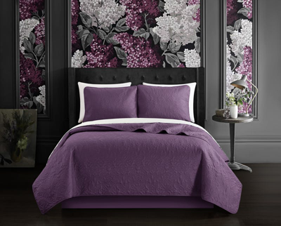 Chic Home Design Sachi 2 Piece Quilt Set Floral Scroll Pattern Design Bedding In Purple