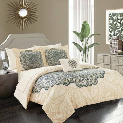 Chic Home Design Amina 6 Piece Reversible Comforter Set Large Scale Boho Inspired Medallion Paisley  In Neutral
