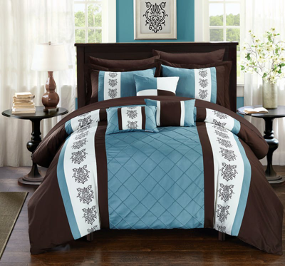 Chic Home Design Dalton 8 Piece Comforter Set Pintuck Pieced Block Embroidery Bed In A Bag In Brown
