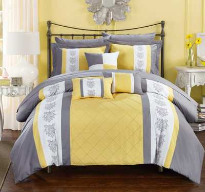 Chic Home Design Dalton 8 Piece Comforter Set Pintuck Pieced Block Embroidery Bed In A Bag In Yellow