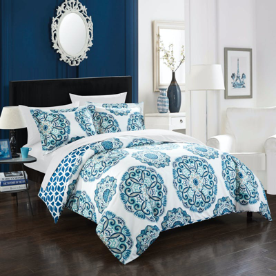 Chic Home Design Ibiza 3 Piece Duvet Cover Set Super Soft Reversible Microfiber Large Printed Medall In Blue