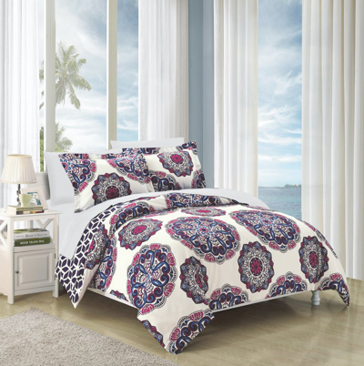 Chic Home Design Ibiza 3 Piece Duvet Cover Set Super Soft Reversible Microfiber Large Printed Medall In Blue