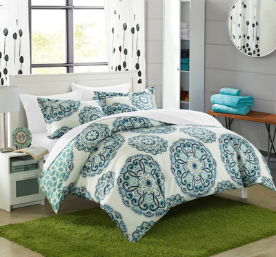 Chic Home Design Ibiza 3 Piece Duvet Cover Set Super Soft Reversible Microfiber Large Printed Medall In Green