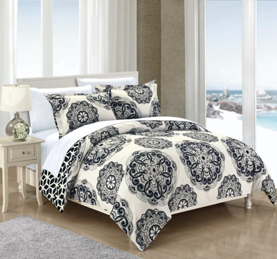 Chic Home Design Ibiza 3 Piece Duvet Cover Set Super Soft Reversible Microfiber Large Printed Medall In Black