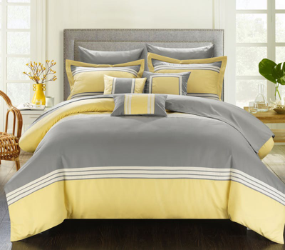 Chic Home Design Falconia 8 Piece Comforter Bed In A Bag Hotel Collection Striped Patchwork Banding  In Yellow