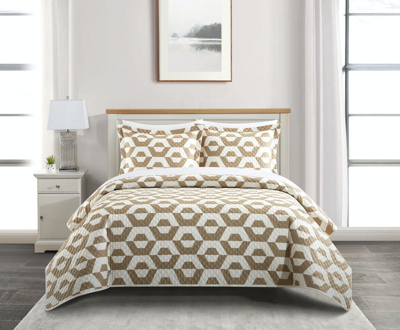 Chic Home Design Arthur 7 Piece Quilt Set Contemporary Geometric Hexagon Pattern Print Design Bed In In Neutral