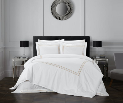Chic Home Design Alder 7 Piece Cotton Duvet Cover Set With Dual Stripe Embroidered Hotel Collection  In White