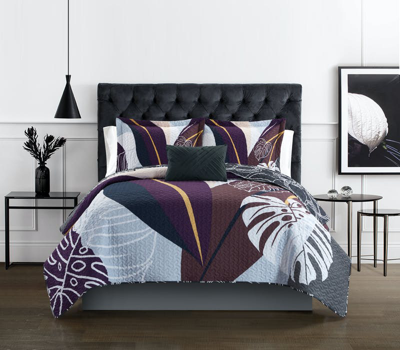 Chic Home Design Alei 4 Piece Quilt Set Large Scale Abstract Floral Pattern Print Bedding In Grey