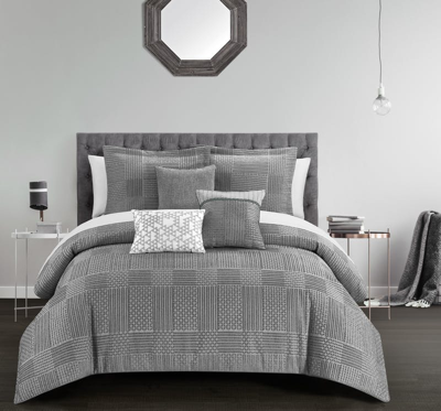 Chic Home Design Jodie 6 Piece Comforter Set Chenille Geometric Pattern Design Bedding In Grey