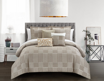Chic Home Design Jodie 6 Piece Comforter Set Chenille Geometric Pattern Design Bedding In Brown