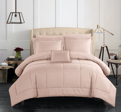 Chic Home Design Jorin 8 Piece Comforter Set Pieced Solid Color Stitched Design Complete Bed In A Ba In Pink