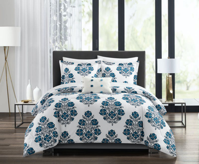 Chic Home Design Riley 4 Piece Comforter Set Large Scale Floral Medallion Print Design Bedding In Blue