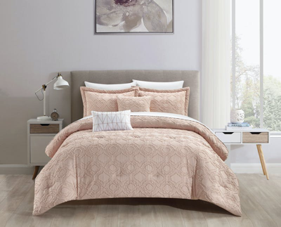 Chic Home Design Janea 5 Piece Comforter Set Clip Jacquard Geometric Quatrefoil Pattern Design Beddi In Pink