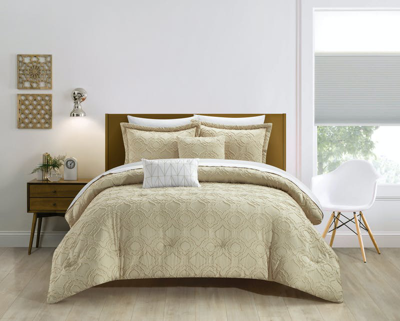 Chic Home Design Janea 5 Piece Comforter Set Clip Jacquard Geometric Quatrefoil Pattern Design Beddi In Brown