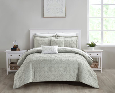 Chic Home Design Janea 5 Piece Comforter Set Clip Jacquard Geometric Quatrefoil Pattern Design Beddi In Grey