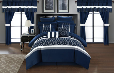 Chic Home Design Lance 24 Piece Comforter Complete Bed In A Bag Pleated Ruffled Designer Embellished In Blue