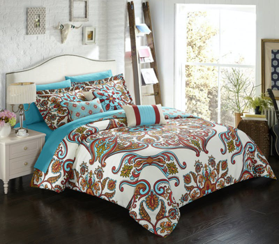 Chic Home Design Herin 10 Piece Reversible Comforter Bed In A Bag Large Scale Paisley Print Contempo In Blue