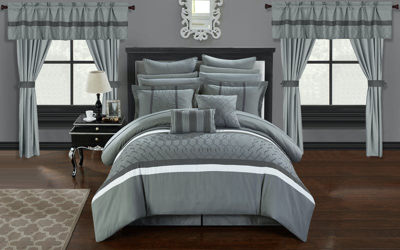 Chic Home Design Lance 24 Piece Comforter Complete Bed In A Bag Pleated Ruffled Designer Embellished In Grey