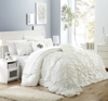 Chic Home Design Hyatt 10 Piece Comforter Set Floral Pinch Pleated Ruffled Designer Embellished Bed  In White