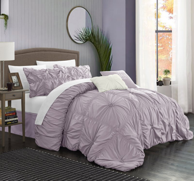 Chic Home Design Hyatt 6 Piece Comforter Set Floral Pinch Pleated Ruffled Designer Embellished Beddi In Purple