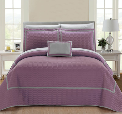 Chic Home Design Cummington 6 Piece Quilt Cover Set Hotel Collection Two Tone Banded Geometric Quilt In Purple