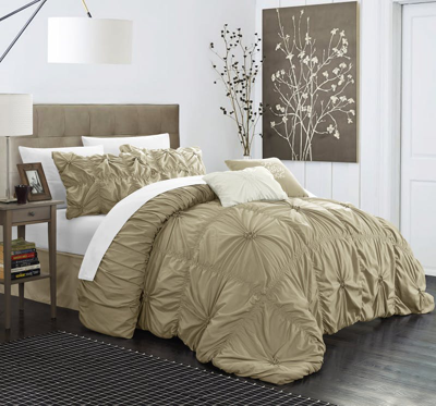 Chic Home Design Hyatt 6 Piece Comforter Set Floral Pinch Pleated Ruffled Designer Embellished Beddi In Green