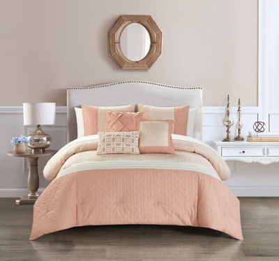 Chic Home Design Imani 10 Piece Comforter Set Jacquard Geometric Diamond Pattern Color Block Design  In Pink