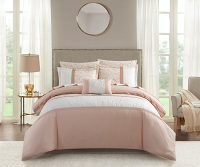 Chic Home Design Ava 8 Piece Comforter Set Color Block Floral Pleated Stitching Print Details Design In Pink