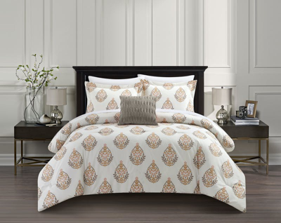 Chic Home Design Clarissa 3 Piece Comforter Set Floral Medallion Print Design Bedding In White