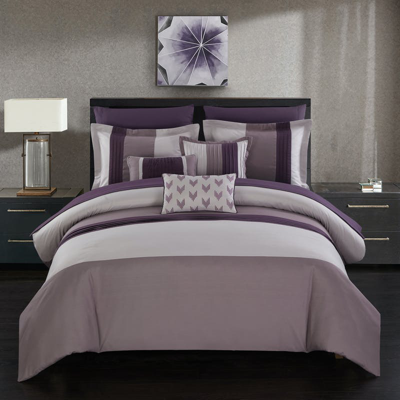 Chic Home Design Hester 8 Piece Comforter Set Color Block Ruffled Bed In A Bag Bedding In Purple
