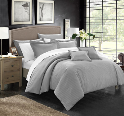 Chic Home Design Keynes 8 Piece Comforter Striped Embossed Down Alternative Jacquard Bed In A Bag Be In Gray