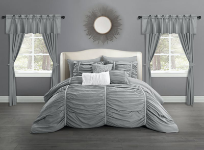 Chic Home Design Hallstatt 20 Piece Comforter Set Ruffled Ruched Designer Bed In A Bag Bedding In Gray