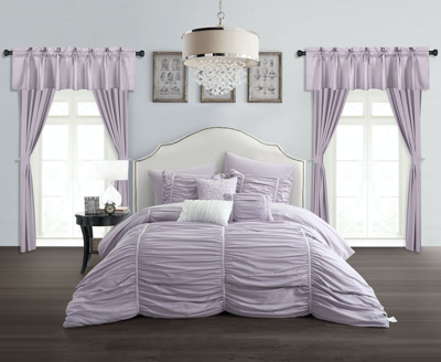 Chic Home Design Hallstatt 20 Piece Comforter Set Ruffled Ruched Designer Bed In A Bag Bedding In Purple
