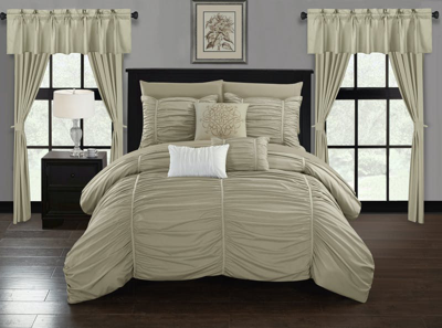 Chic Home Design Hallstatt 20 Piece Comforter Set Ruffled Ruched Designer Bed In A Bag Bedding In Green
