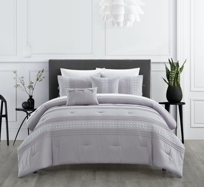 Chic Home Design Brice 4 Piece Comforter Set Pleated Embroidered Design Bedding In Purple