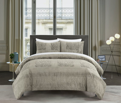 Chic Home Design Amara 7 Piece Comforter Set Embossed Mandala Pattern Faux Fur Micromink Backing Bed In Brown