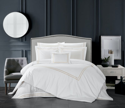 Chic Home Design Santorini 8 Piece Cotton Comforter Set Dual Stripe Embroidered Border Hotel Collect In Gold