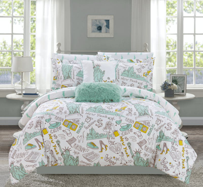 Chic Home Design Liberty 9 Piece Reversible Comforter Set New York Inspired Printed Design Bed In A  In Green