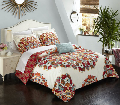 Chic Home Design Henstridge 4 Piece Reversible Duvet Cover Set Microfiber Large Scale Paisley Print In Red