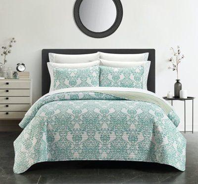 Chic Home Design Bassi 6 Piece Quilt Set Two Tone Medallion Pattern Print Bed In A Bag In Green