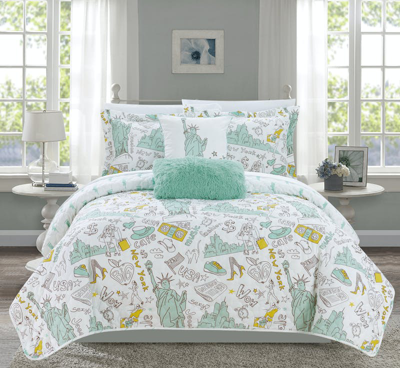 Chic Home Design Bay Park 5 Piece Reversible Quilt Set Bay Park City Inspired Printed Design Coverle In Green