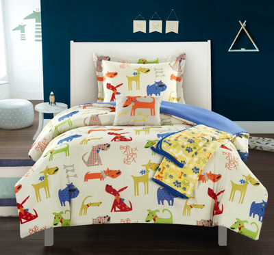Chic Home Design Furbabies 4 Piece Comforter Set "man's Best Friend" Puppy Dog Theme Youth Design Be In Blue